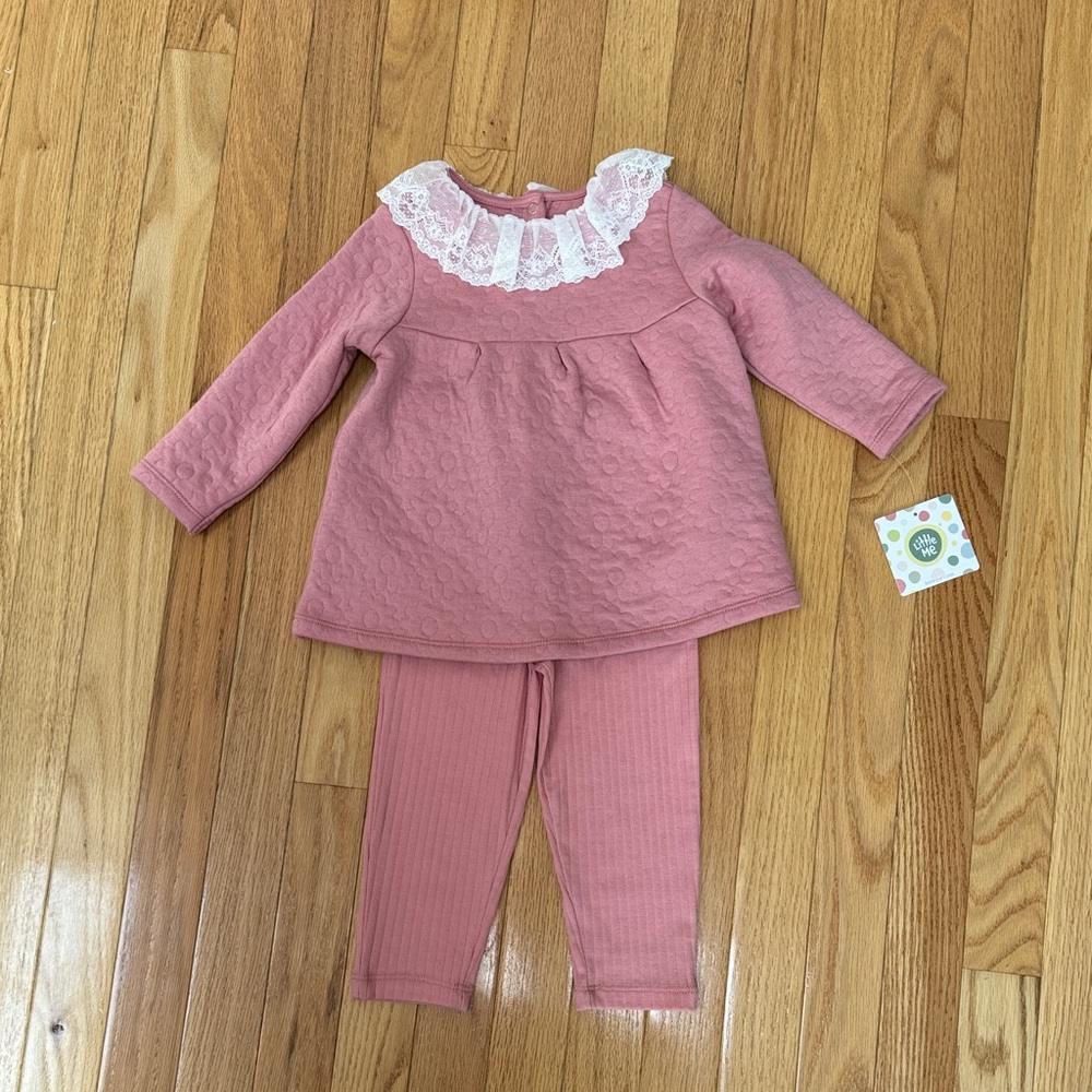 Little Me Pink Lace Collar Kids Matching Set